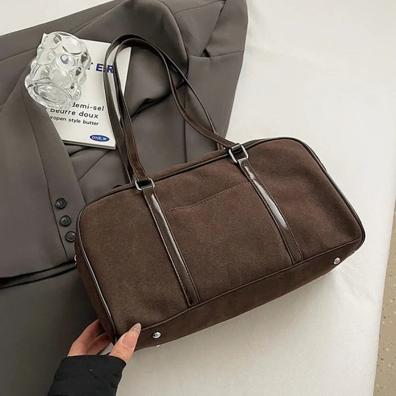 Casual Large Capaci Suede Bag Women 2025 New Autumn and Winter Retro Brown Commuter Shoulder Bag Pillow Bag Purses and Handbags