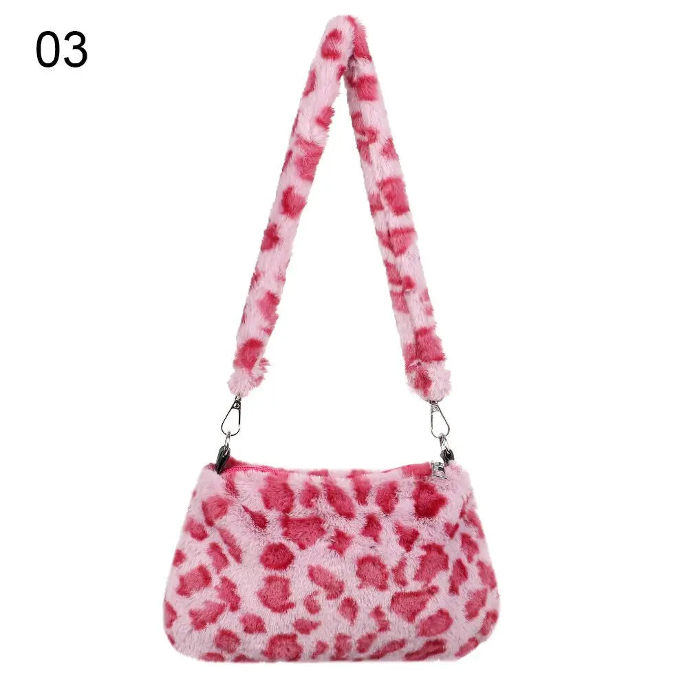 Women Leopard Plush Crossbody Bags Handbags Messenger Bags Shoulder Bags Underarm Bags