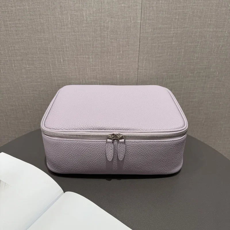 Leather large-capacity fashionable box-shaped makeup bag, portable multi-functional wash bag, simple travel cosmetic storage